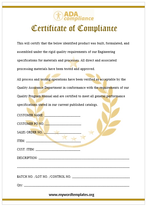 compliance certificate template 001
