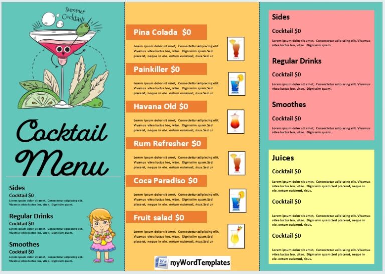 Cocktail Menu Template My Word Templates