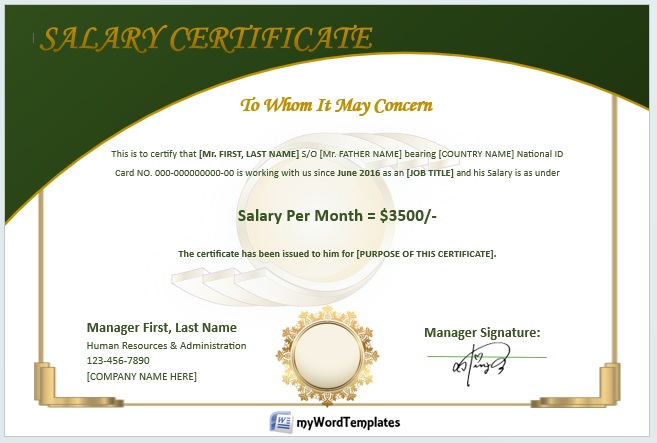 free salary certificate format