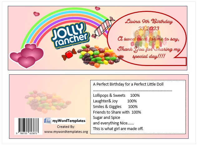 free personalized candy bar wrapper template pink 