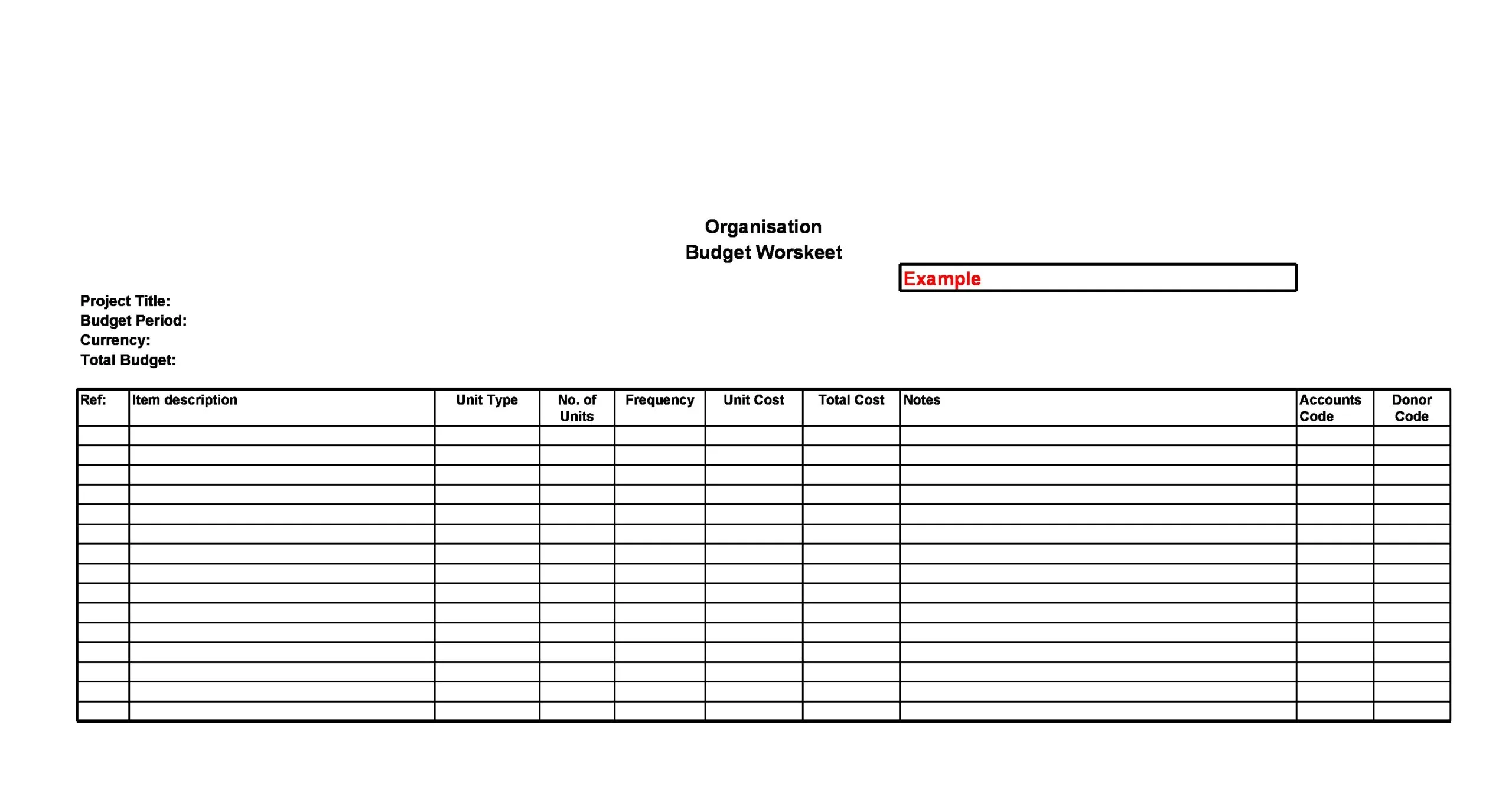 Zero-based Budget Sheet 54015