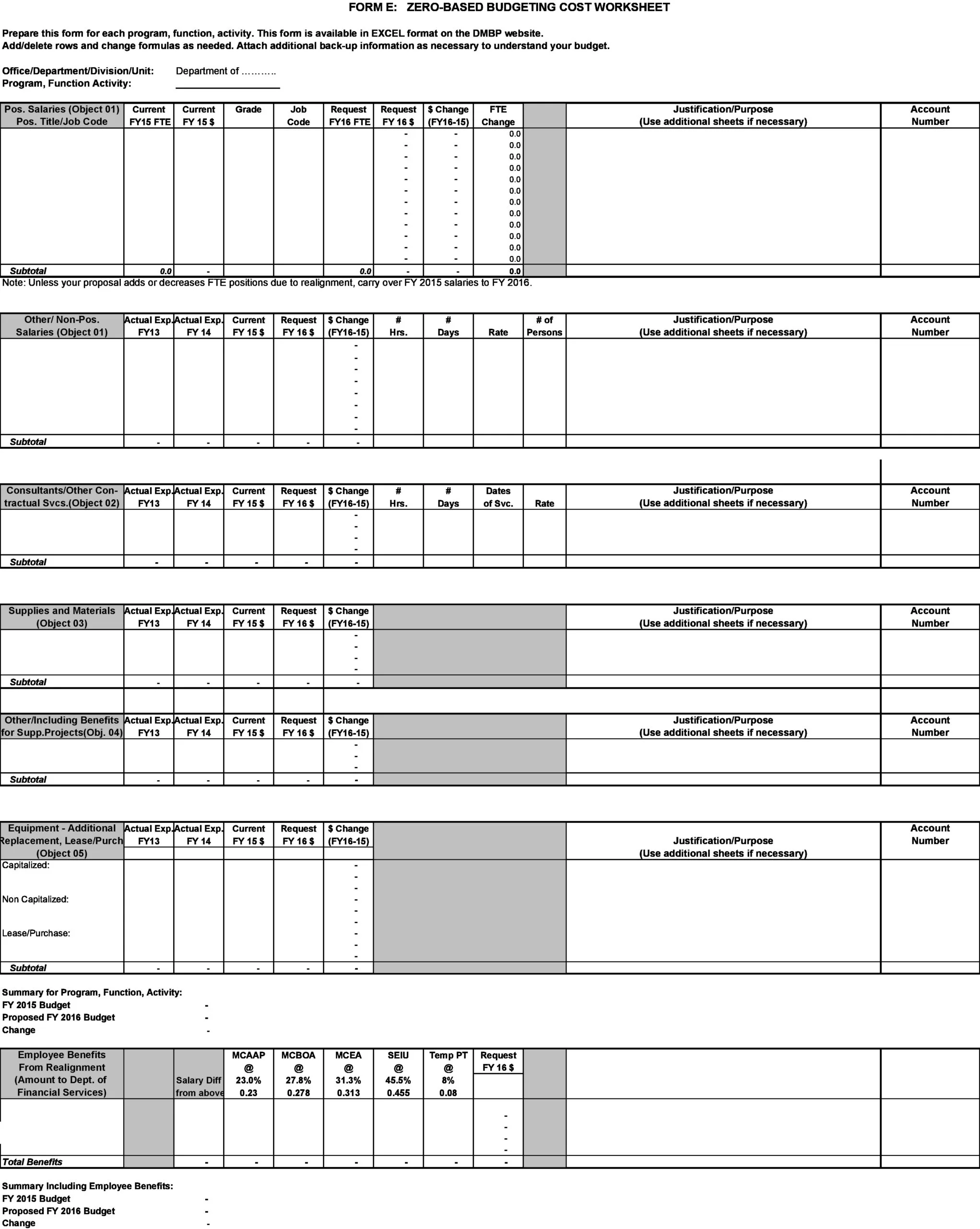 Zero-based Budget Sheet 54016
