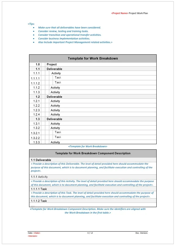 Construction Project Work Plan Template