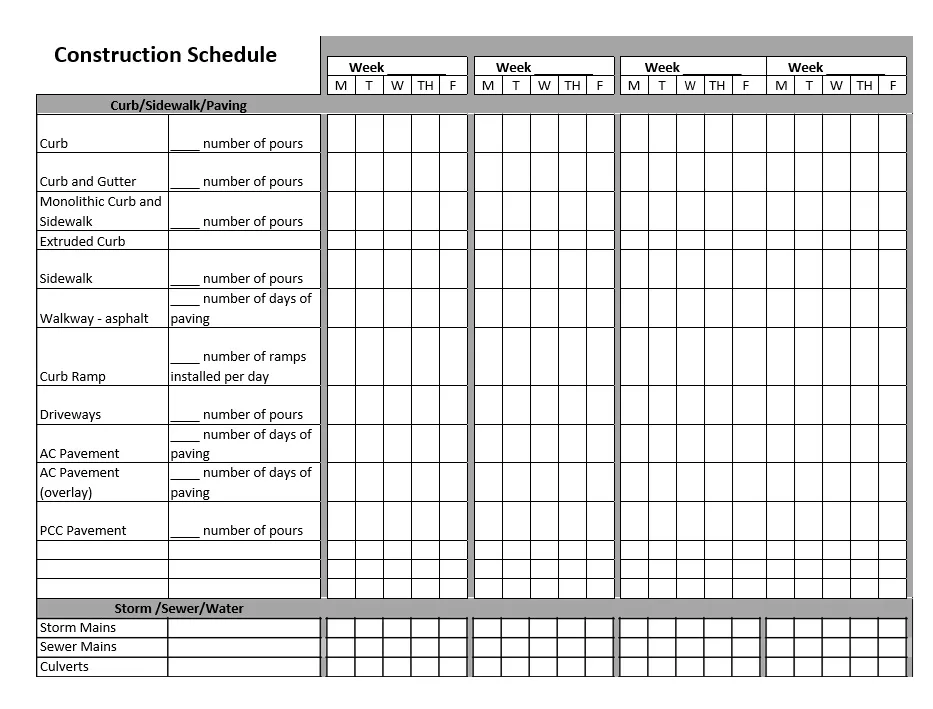 Construction Schedule Hourly Plan