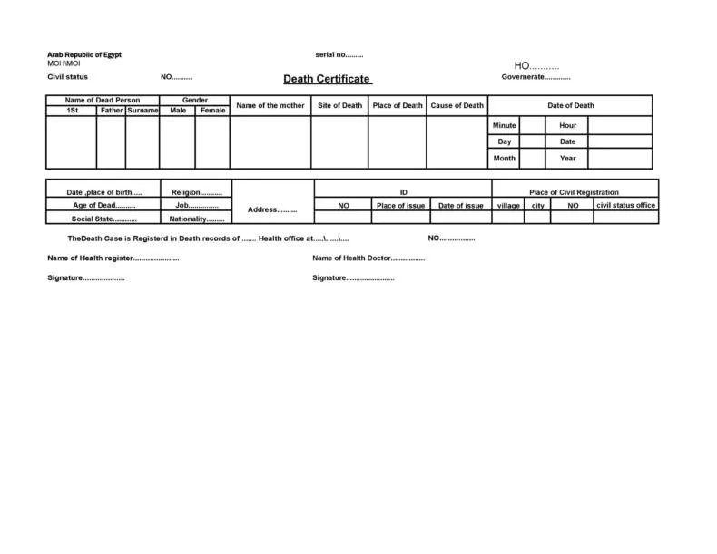 Death Certificate Template 0 Egypt