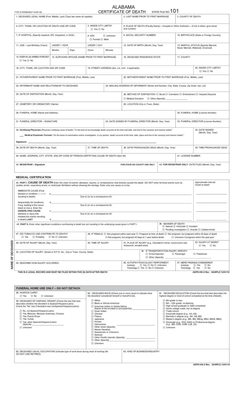 Death Certificate Template Alabama