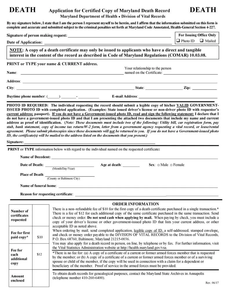 Death Certificate Template Maryland