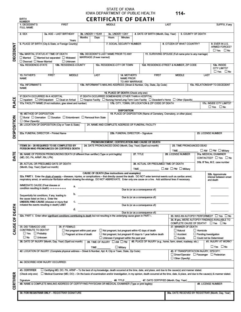 IOWA Death Certificate