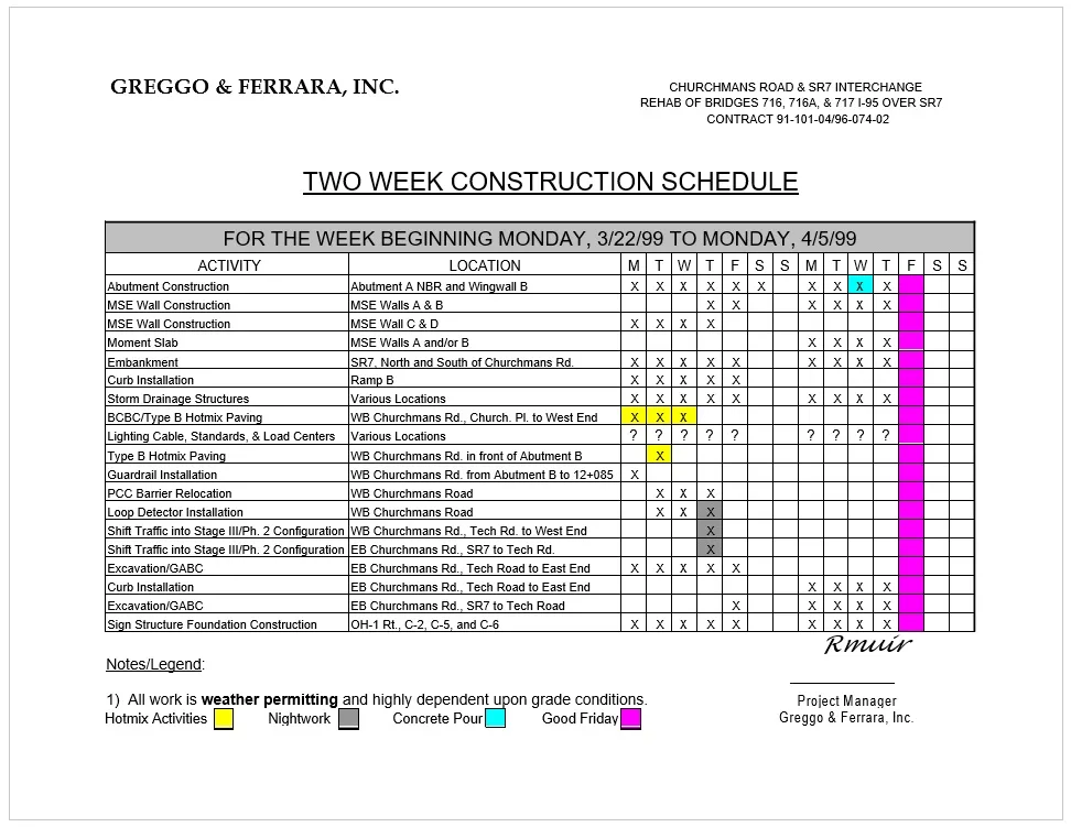 Two Week Construction Schedule Template