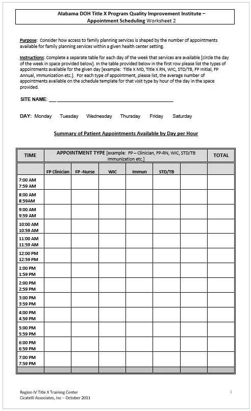 appointment scheduling worksheet