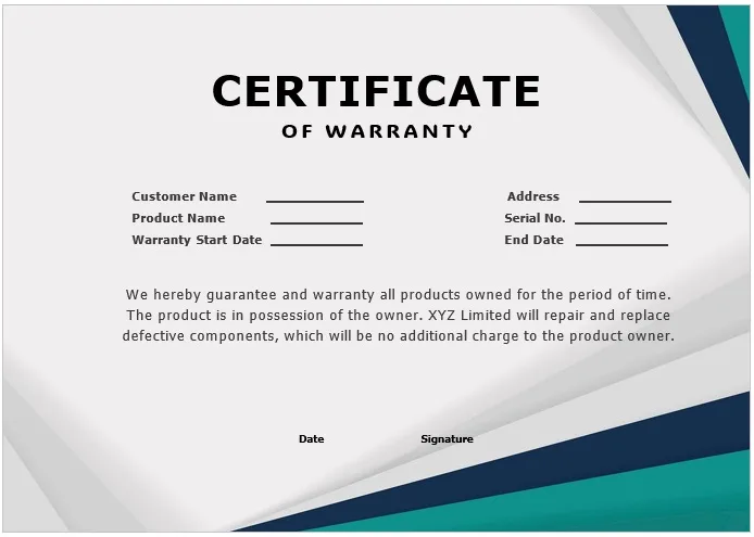 product warranty certificate template