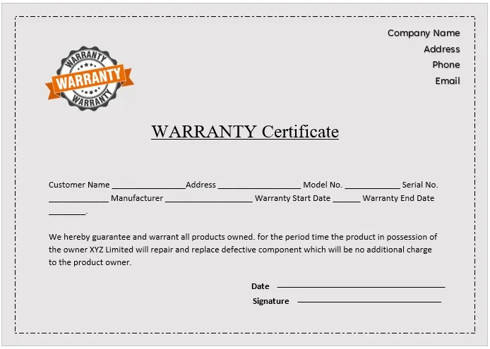 warranty certificate for electronics